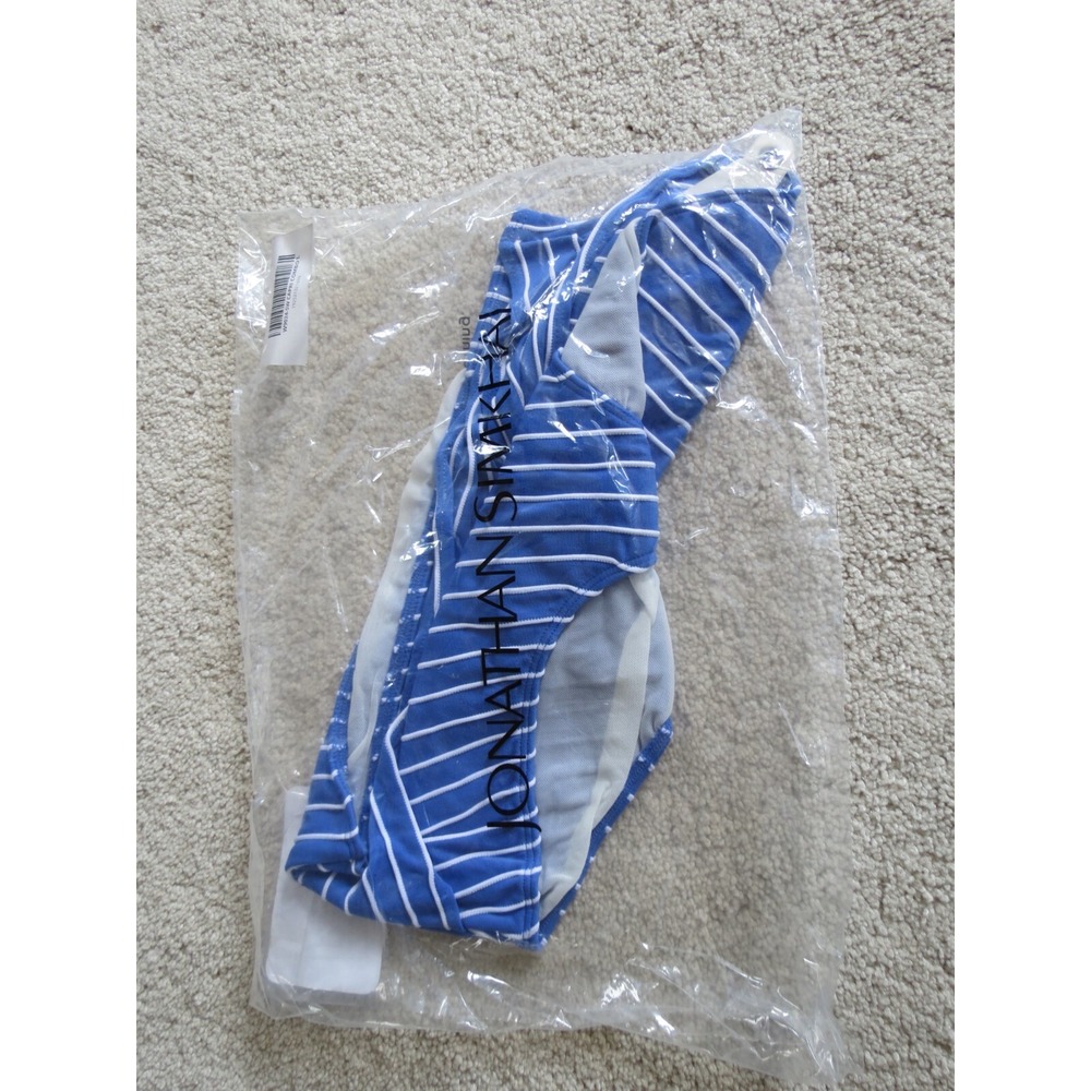 Jonathan Simkhai Striped High Waist Bikini Bottom Blue W9024-SW Capri Combo L